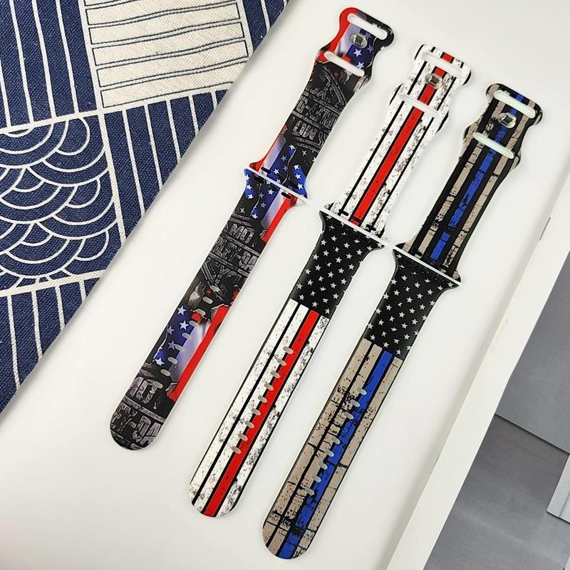 American Flag Pattern Smart Watch Band (Band Only), 1 Count Soft Silicone Watch Band for iWatch Series, Fashion Wearable Accessories for Men & Women