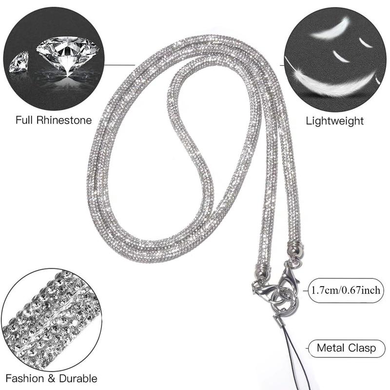 Fashion Rhinestone Decor Crossbody Phone Chain with Tether Pad, Anti-lost Phone Lanyard with Clip, Universal Phone Strap for Most Mobile Phones and Bags