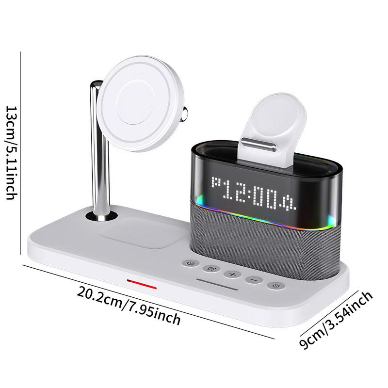 5-in-1 Wireless Charger for Smartphone, Multifunctional Wireless Charging Stand with Clock, Magnetic Electronic Wireless Charger Stand for iPhone 15 14 13 12, Apple Watch Series & Airpods, Mobile Phone Charging Accessories