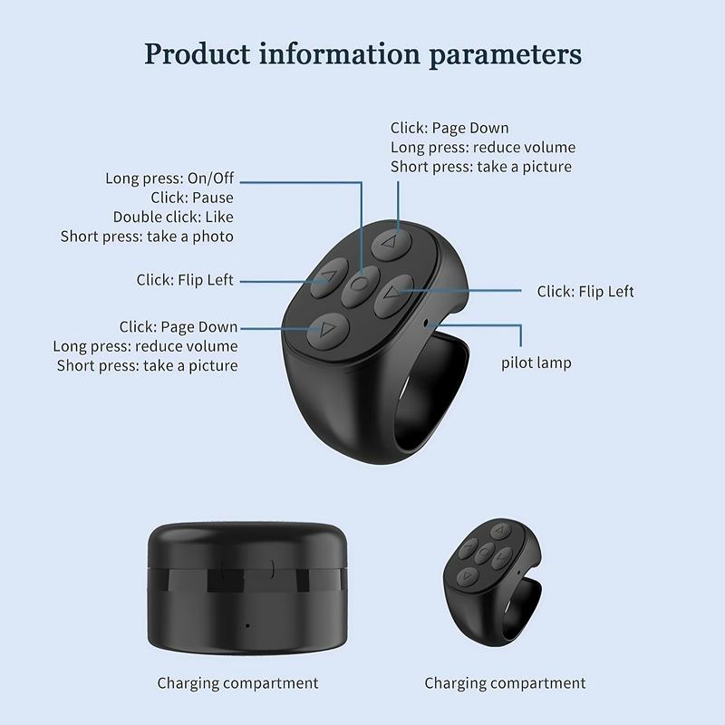 Bluetooth Remote Control Rechargeable Wireless Page Turner,Mini Scrolling Ring for Phone Android Smartphones Tablets Christmas and New Year Gifts Controller Cellphone