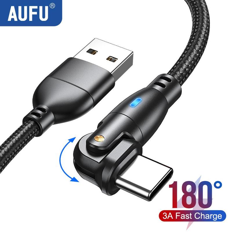 180 Degree Rotatable Type-C Data Cable, 1 Count 3A Fast Charging Type-C Cable, Phone Accessories Compatible with Samsung Huawei Xiaomi