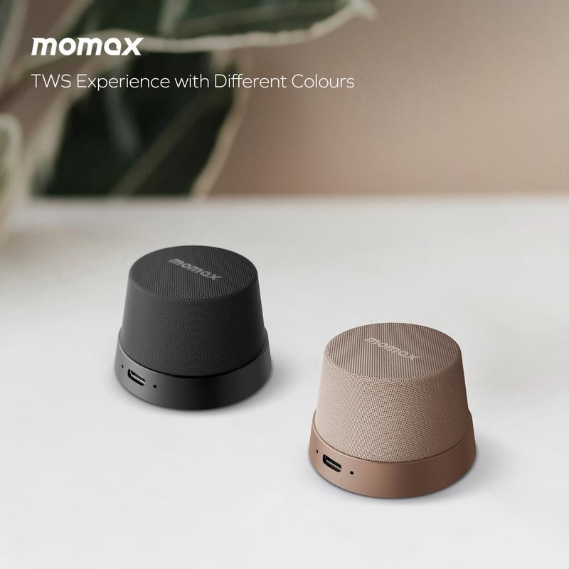 MOMAX Magnetic Portable Wireless Speaker, Mini Portable Wireless Speaker, 12-Hour Playtime, TWS Stereo Sync, Mobile Phone Holder 360° Surround Sound  Audio Smartphone