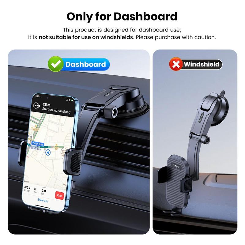 TOPK Car Phone Holder for Dashboard, Adjustable Horizontally & Vertically Cell Phone Mount for Car Dashboard, Compatible with All Phones