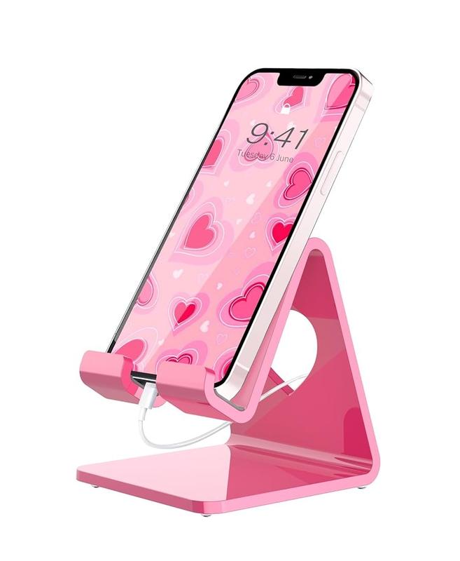 Pink Acrylic Cell Phone Stand, Portable Phone Holder, Pink Phone Stand for Desk, Compatible with Phone15 14 13 12 Pro Max Mini 11 Plus SE, Switch, Android Smartphone, Pad, Tablet, Desk Accessories Cellphone Mount portable phone