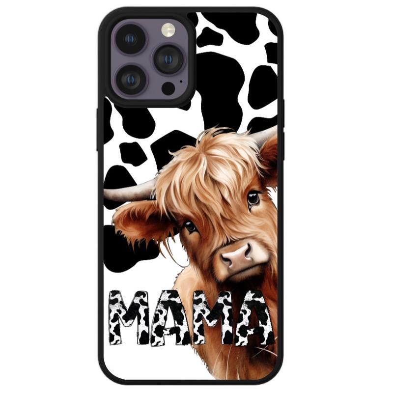 Mama Highland Cow Print Phone Case for iPhone - Shockproof Protection - Accessories Durable Protective Handheld Cover Protector