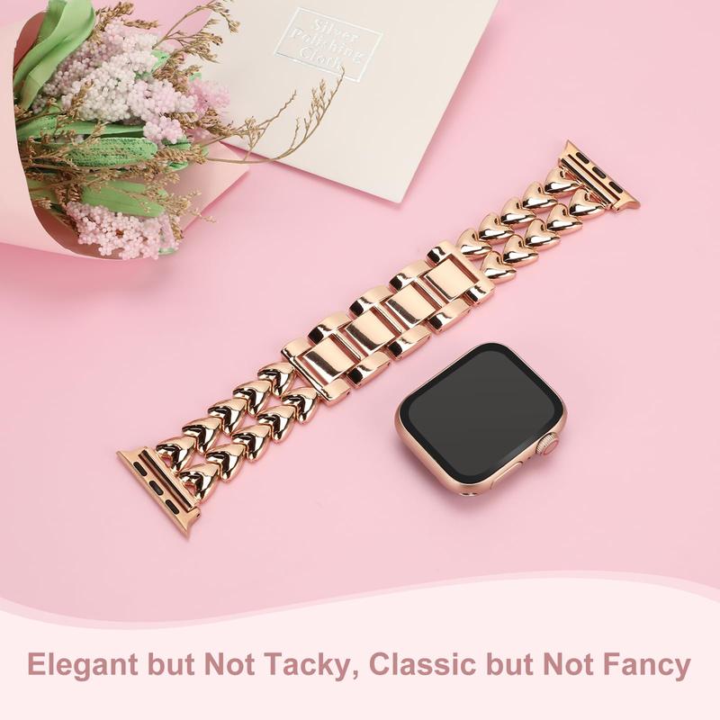 Double Heart Design Smart Watch Band (Band Only), Stainless Steel Watch Band Women, Sports Watch Band, Smart Watches Band for Apple Watch Series