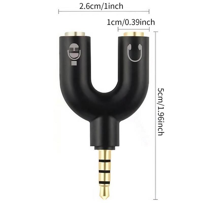 U-shaped Adapter, Dual 3.5mm Jack Headphone & Microphone Audio Cable Splitter, 2 In 1 Connector for Smartphone, Universal Phone Accessories