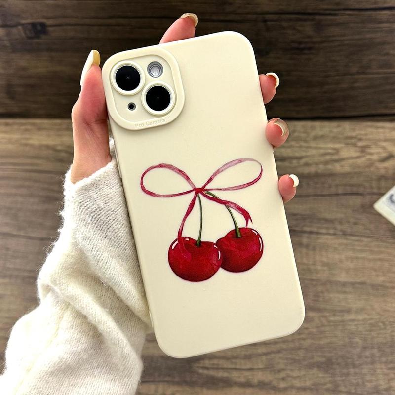 Cherry Pattern Phone Case, Anti-fall Phone Protector Cover, Shockproof Phone Protective Case Compatible with iPhone 15 14 13 12 11 Series