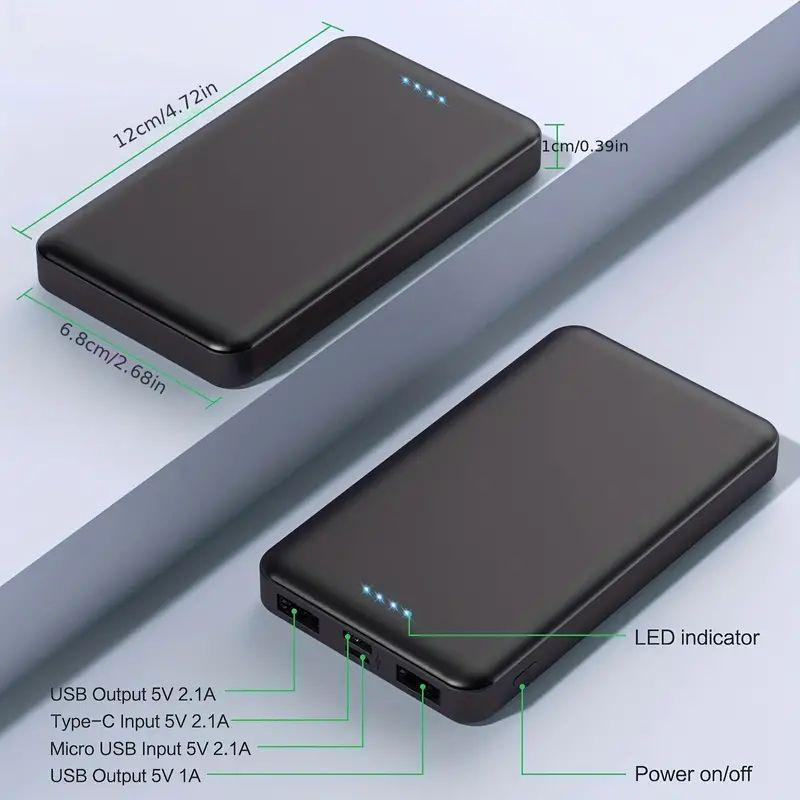 Portable Power Bank, 10000mAh Phone Charger with Type C Input & USB A Output, Backup Power Bank, USB Fast Charging Power Bank for iPhone & Android Phone Tablet