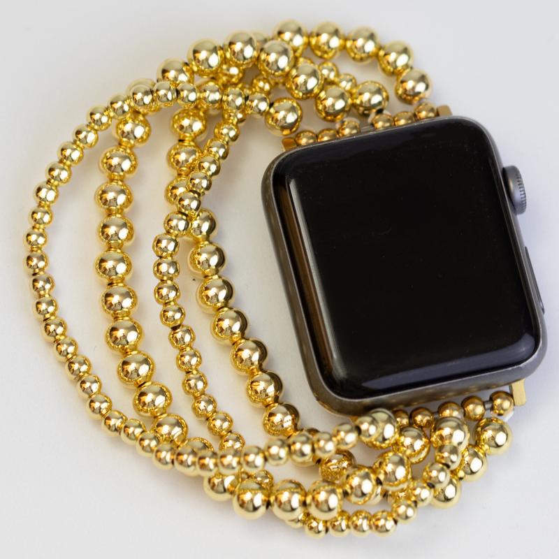 Tarnish-Resistant Golden Bead Apple Watch Band