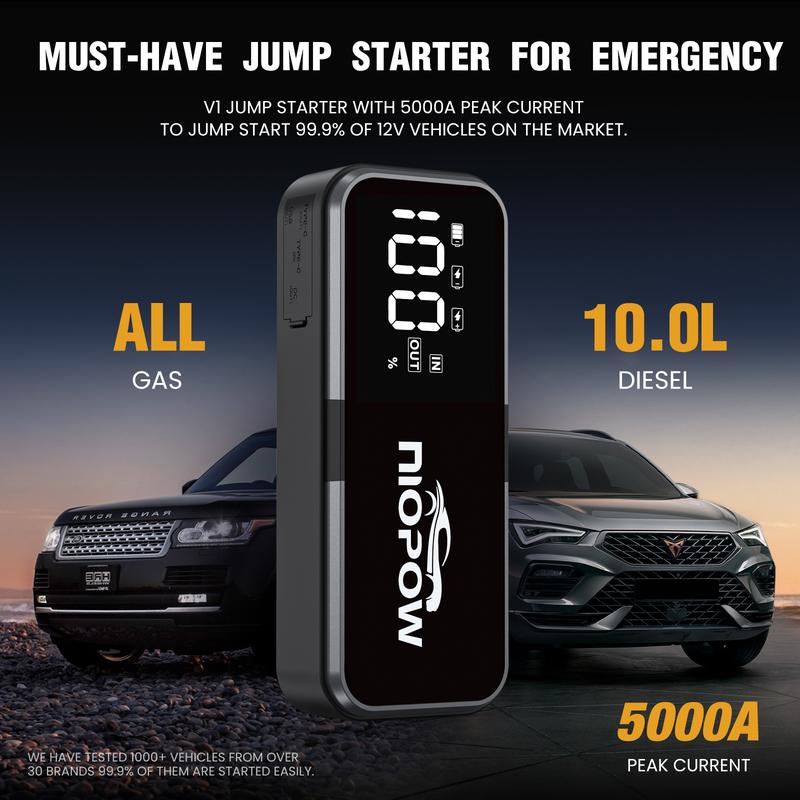 NIOPOW V1 5000A Car Jump Starter, 12V Portable Lithium Booster with 3.3