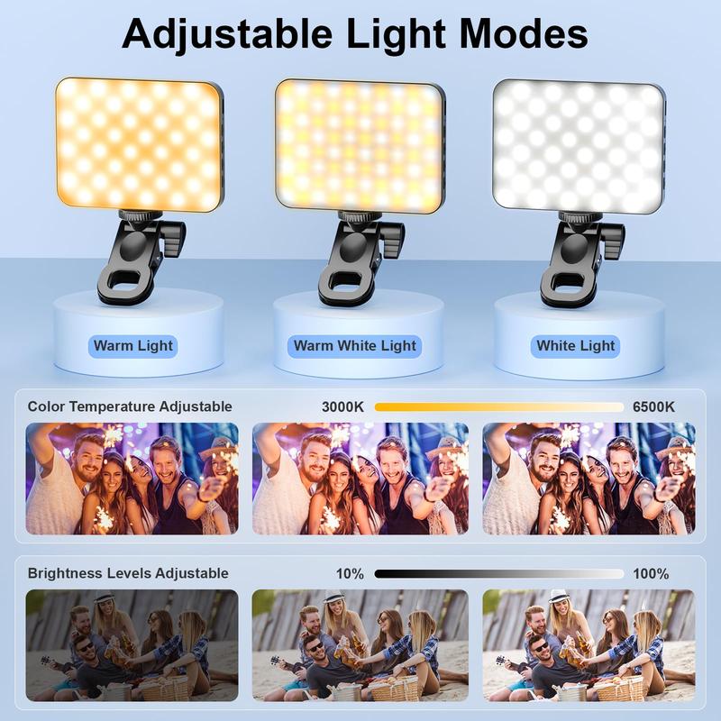 60 LED Selfie Light,High Power Rechargeable light ,Clip Fill Video Conference Light with Front & Back Clip, Adjusted 3 Light Modes for Phone, iPhone, Android, iPad, Laptop, for Makeup, Selfie, Vlog Accessories Mobile