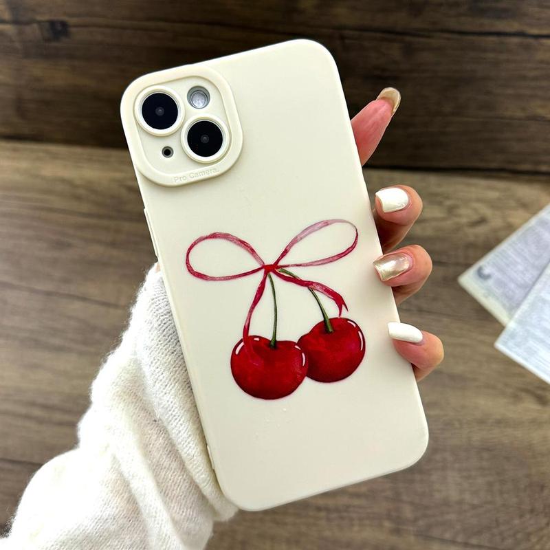 Cherry Pattern Phone Case, Anti-fall Phone Protector Cover, Shockproof Phone Protective Case Compatible with iPhone 15 14 13 12 11 Series