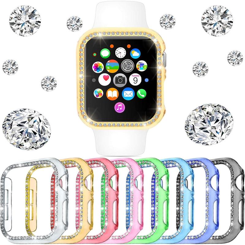 8 Count Watch Bling Case Bling Cover Compatible with Watch Series 9 8 7 6 5 4 SE Bling  Bumper with Cover Watch Protector Plated Hard Frame Accessories, 8 Colors(40 mm)