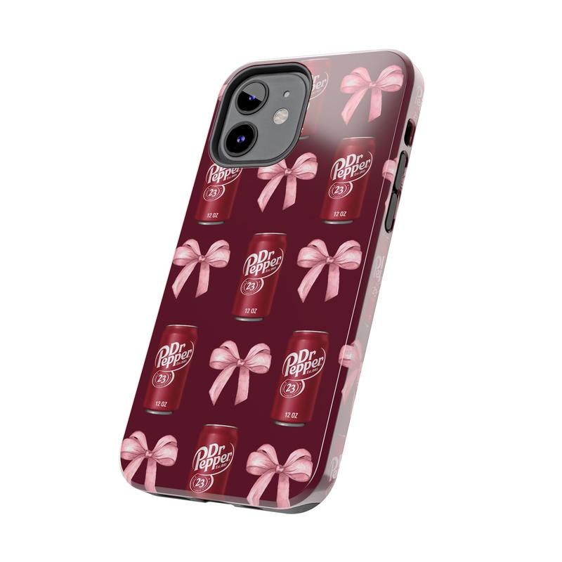 DrPepper Tough Phone Case, Soda, Cute Pink Bow Collage Phone Cover, Aesthetic Girly for all iPhone 16 15 14 13 12 11 X & more Accessories