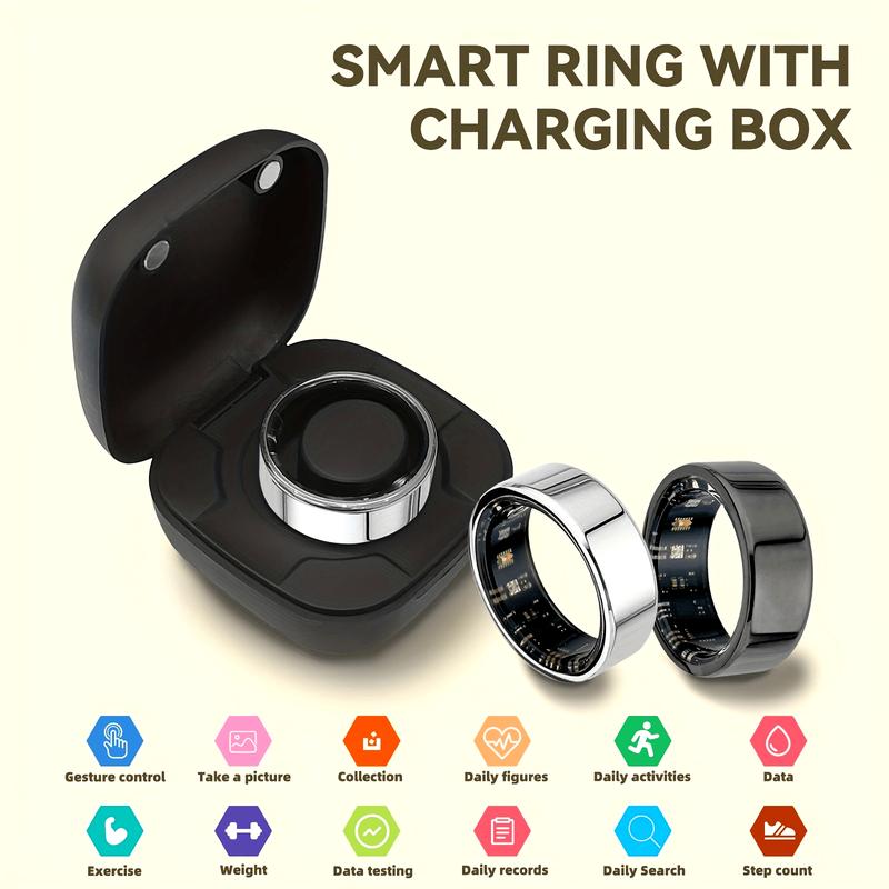 Smart Ring, New Smart Ring with Charging Compartment, Fitness, Steps, Distance, Calories, Sleep, Exercise, Compatible with iPhone Android, Remote Photo Control, Ultra Low Power Consumption, Waterproof, stylish and Comfortable Gift Choice