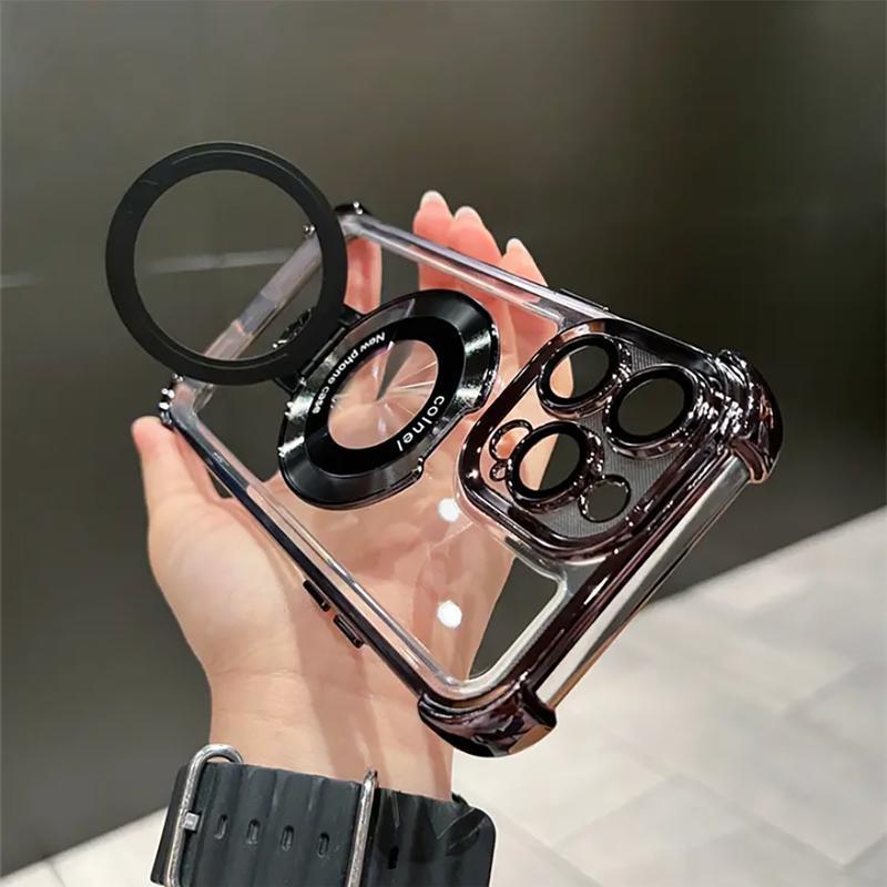 Clear Phone Case with Ring Stand, Shockproof Phone Protective Cover, Phone Accessory Compatible with iPhone 11 12 13 14 15 16 Pro Max