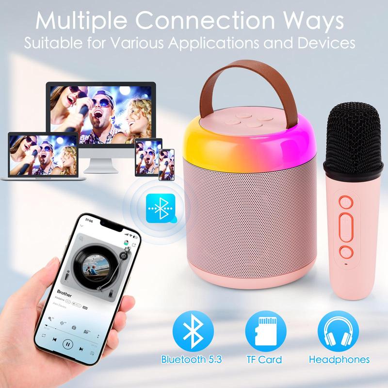 Mini Karaoke Machine for Kids with 2 WirelessMicrophones Portable Bluetooth 5.3 Speaker LedLights Karaoke Gifts for Girls Boys Audlt BirthdayChristmas Camping Indoor Outdoor Home PartyAudio Smartphone Gifts