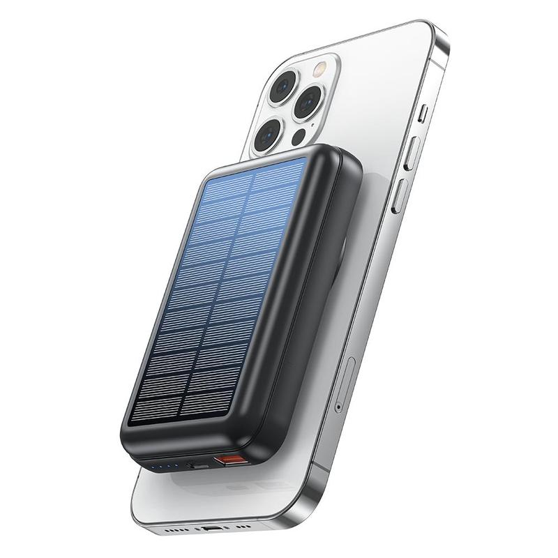 Solar Powered Power Bank, 10000mAh Magnetic Wireless Portable Mini Power Bank, 15W Wireless Charging Type-C Input Power Bank for iPhone & Android Phones, Stocking Fillers Gift, Smartphone Accessories