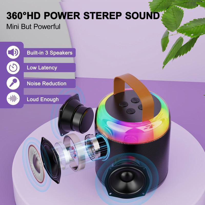 Mini Karaoke Machine for Kids with 2 WirelessMicrophones Portable Bluetooth 5.3 Speaker LedLights Karaoke Gifts for Girls Boys Audlt BirthdayChristmas Camping Indoor Outdoor Home PartyAudio Smartphone Gifts