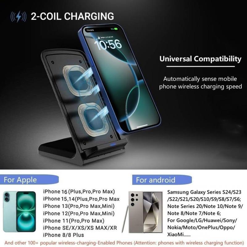 FDGAO 20W Fast Charger Wireless Charging Station Mobile Phone Charger Holder for Apple iPhone 16 15 14 13 12 11 X Samsung Huawei Xiaomi and ALL Wireless-Standard Smartphones