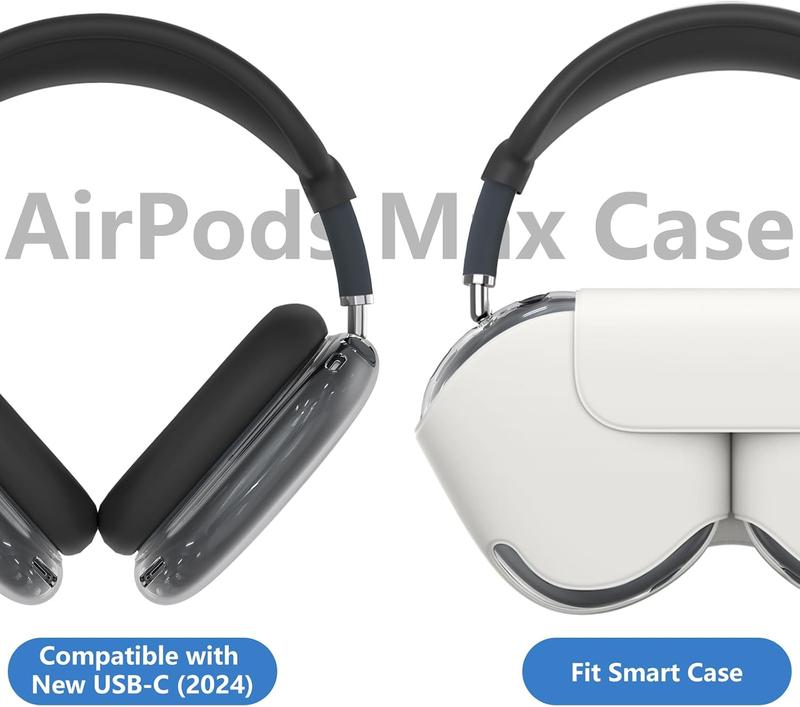 [4 in 1]  Case Cover for AirPods Max (2024 2020), Clear TPU Ear Pad Cover Ear Cups Cover Headband Cover for AirPods Max, Transparent  Accessories for  AirPods Max  USB-C, Black