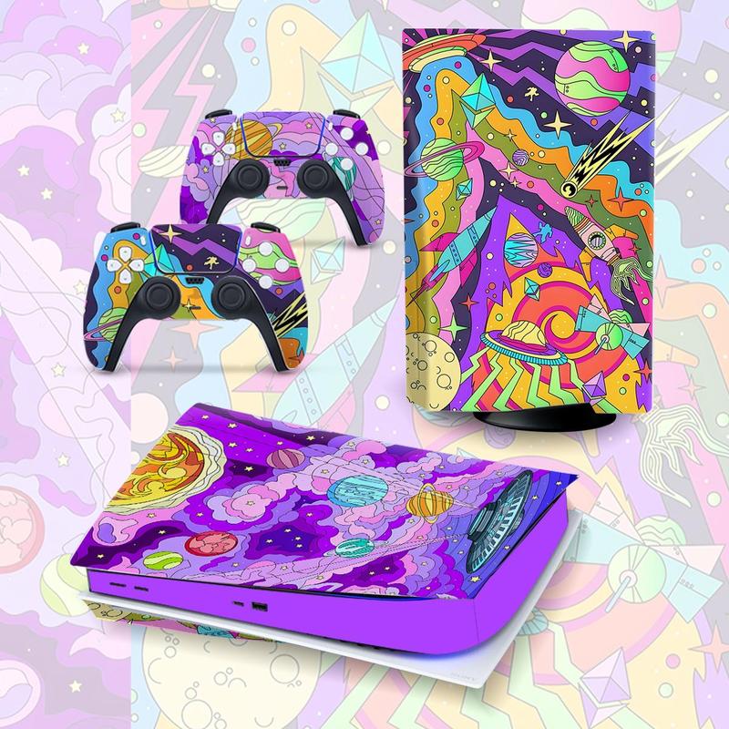 Creative Graffiti-style Cosmic Starry Element Pattern Console Skin Sticker, Self-adhesive No-cut Console Anti-scratch Skin Sticker, Console Accessories for PS5