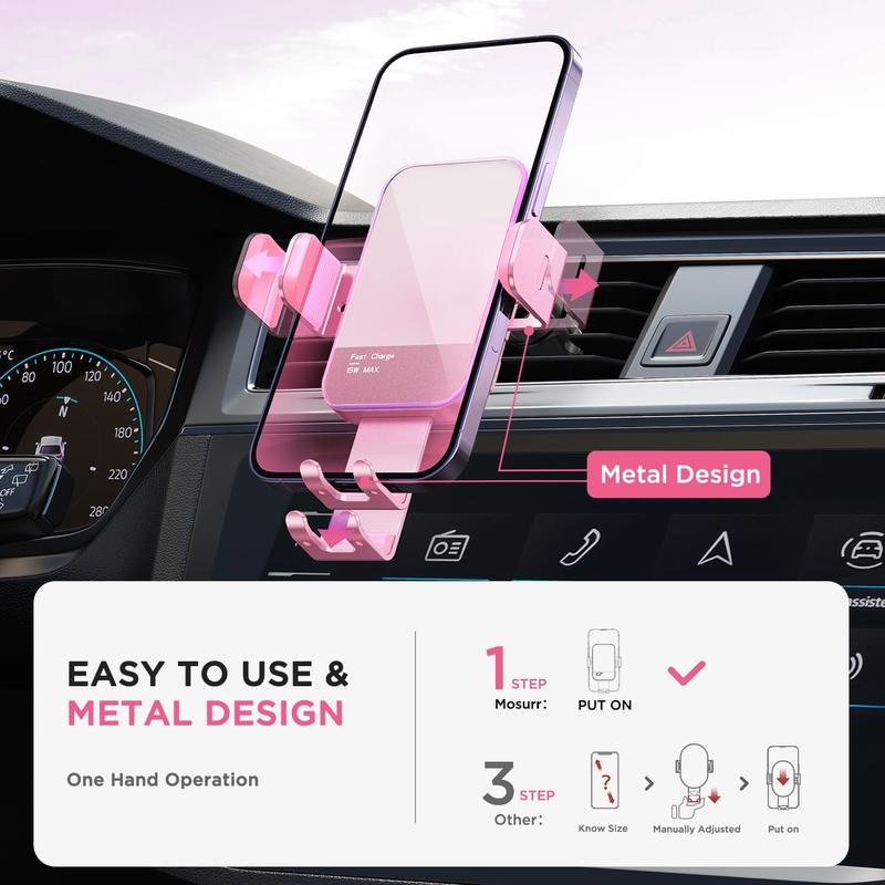 Wireless Car Charger, 15W Auto Clamping Car Charger Phone Mount Holder fit for iPhone 14 13 12 Mini Pro Max 11 XR XS,  Galaxy S23 Ultra S22 S21+ S10+ Note 20, etc - Pink