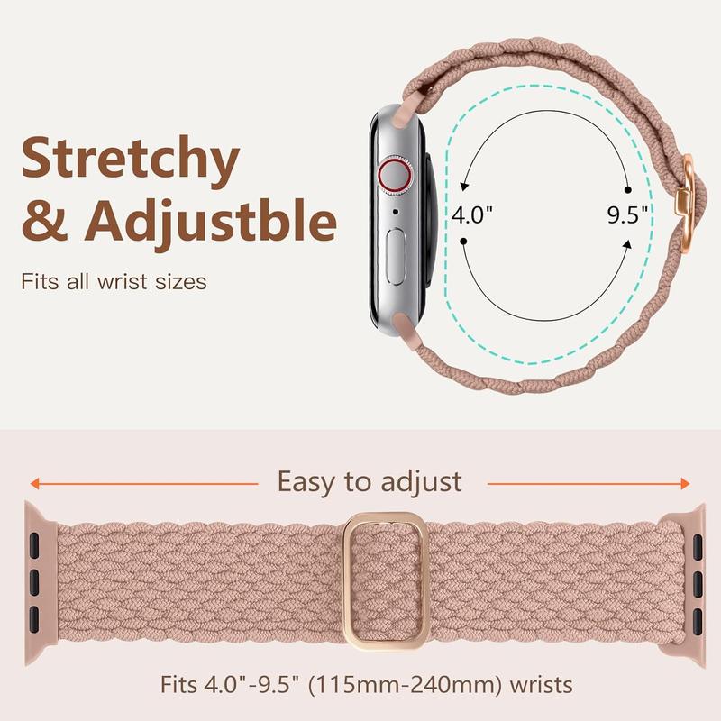 5 pack Braided Stretchy Solo Loop Compatible with Apple Watch Bands 40mm 38mm 41mm 44mm 45mm 49mm 42mm for Women Men, Elastic Nylon Adjustable Sport Straps for iWatch Series 10 9 8 7 6 5 4 3 SE Ultra