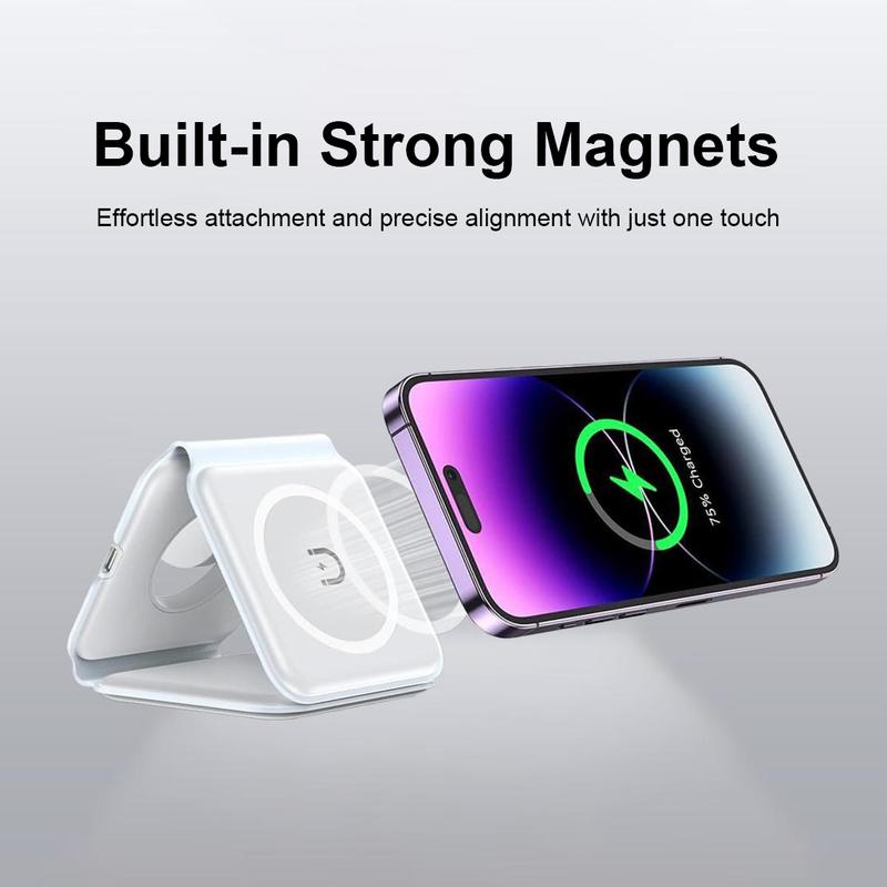 Magnetic Foldable 3 in 1 Mag-Safe Wireless Charger, Fast Travel Folding Electronic Charging Station for Smartphone iWatch AirPods Mobile