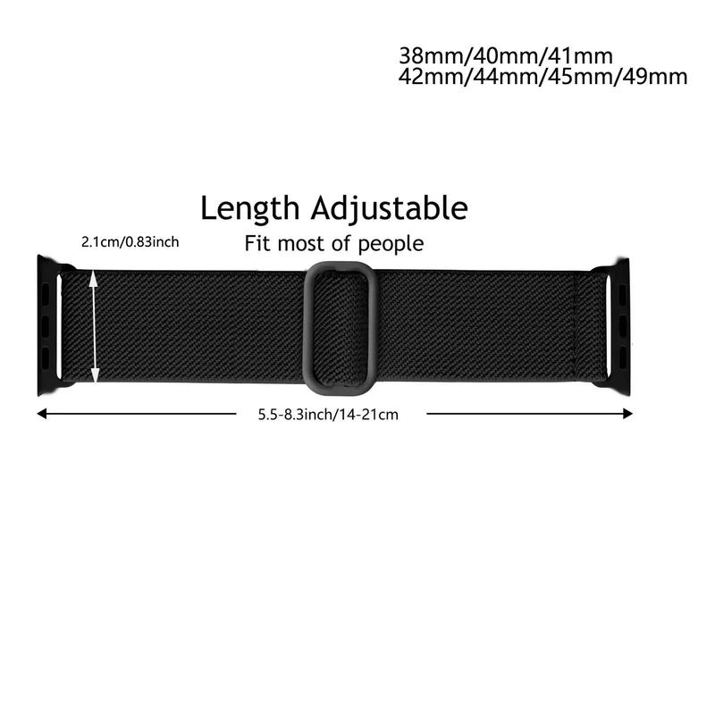 Elastic Watch Band (Band Only), 2 Counts Solid Color Adjustable Replacement Straps, Adjustable Soft Nylon Strap for iWatch Series 8 7 6 5 4 3 2 1 SE Ultra for Women Men