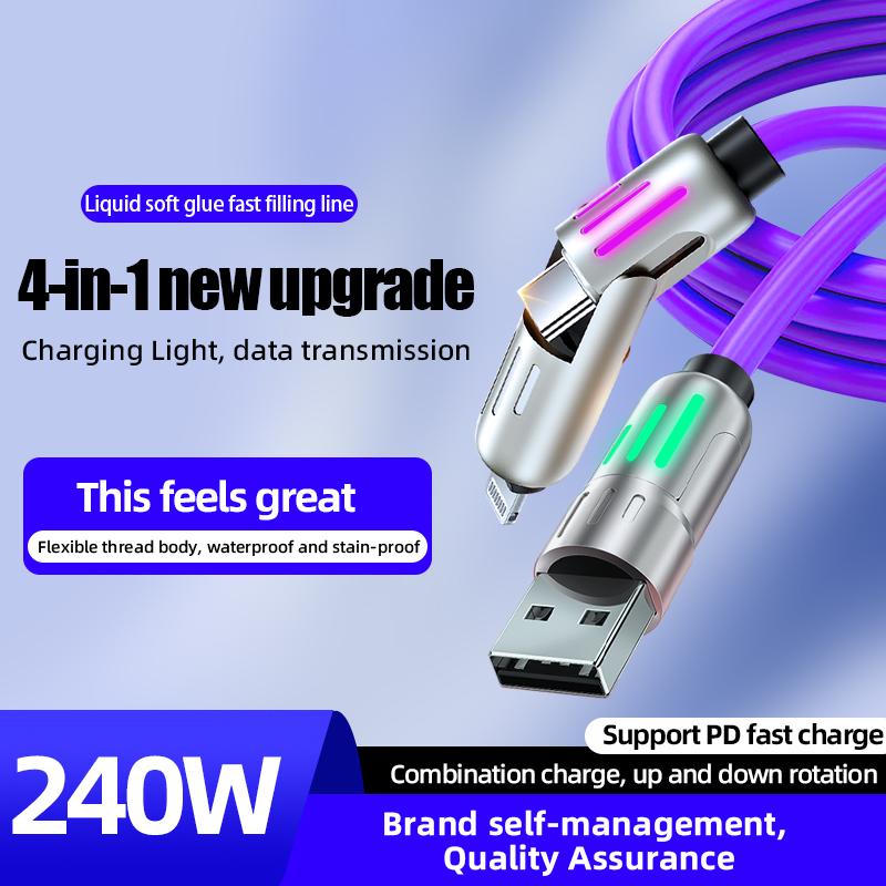 240W 4-in-1 USB-C to USB-C Fast Charging & Data Transfer Cable – Compatible with iPhone, iPad, Android Devices, and More, Perfect for Quick Charging and Efficient Data Sync