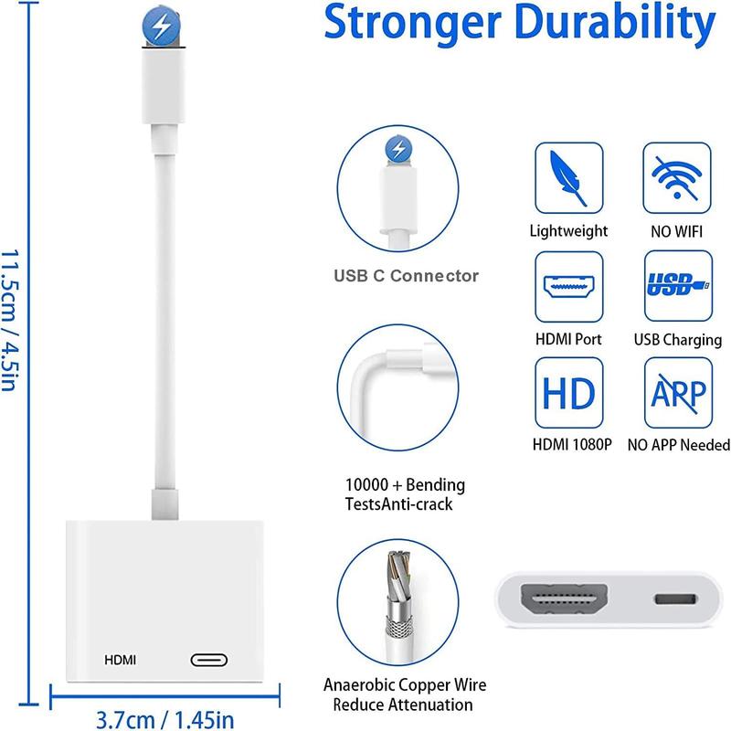 USB C to HDMI Digital AV Adapter for  16 15,1080P Video & Audio Sync Screen Converter AV Adapter with  Port for  16 16 Plus 16 Pro 16 Pro Max 15 15 Plus,S23,XPS 17,Surface Book 3