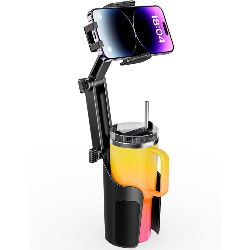 2-in-1 Cup Holder Phone Holder for Your Car Bottle Friendly Cup Cell Phone Holder Mount for Car Height Adjustable Sturdy Fit 4-7 inches Phones Accessories Smartphone