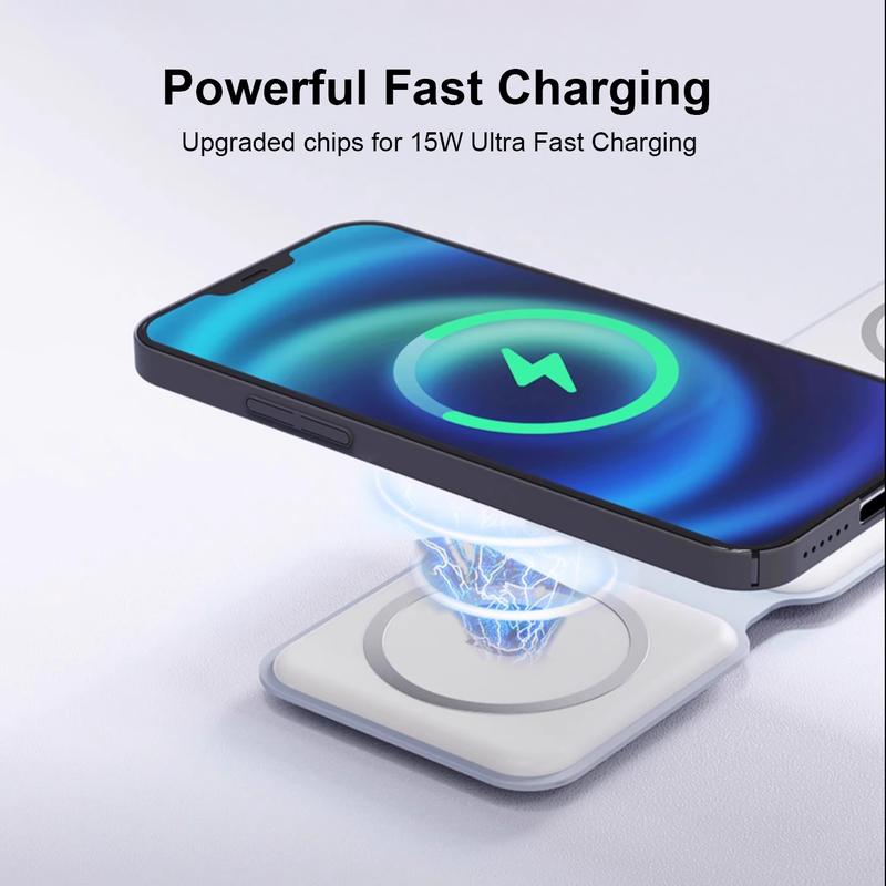 Magnetic Foldable 3 in 1 Mag-Safe Wireless Charger, Fast Travel Folding Electronic Charging Station for Smartphone iWatch AirPods Mobile