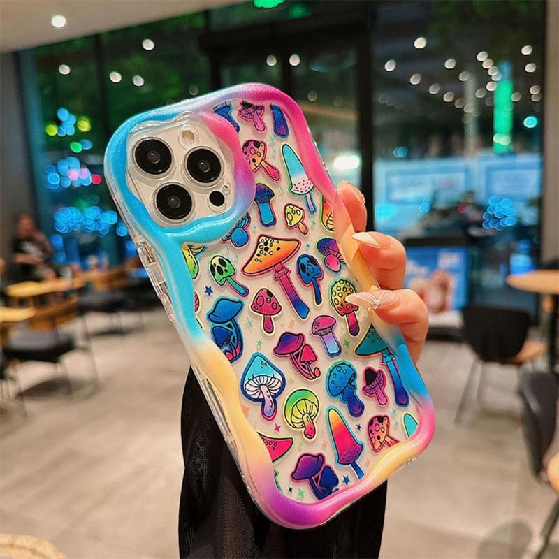 Cartoon Mushroom Pattern Phone Case, Decorative Phone Protector Cover, Phone Accessories Compatible With iPhone 15 Pro Max Cases Series, Men Gifts