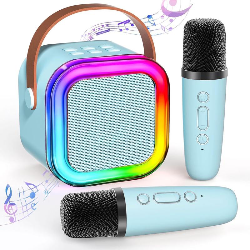 Karaoke Machine for Kids with 2 Wireless Mics, Portable Bluetooth Speaker with RGB LED Lights, Perfect for Family Parties, Birthdays, & Outdoor Fun