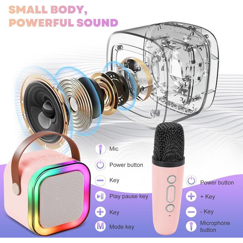 Karaoke Machine for Kids with 2 Wireless Mics, Portable Bluetooth Speaker with RGB LED Lights, Perfect for Family Parties, Birthdays, & Outdoor Fun wireless speaker