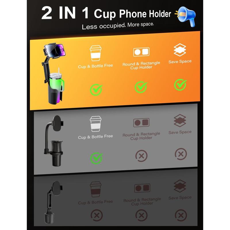 2-in-1 Cup Holder Phone Holder for Your Car Bottle Friendly Cup Cell Phone Holder Mount for Car Height Adjustable Sturdy Fit 4-7 inches Phones Accessories Smartphone