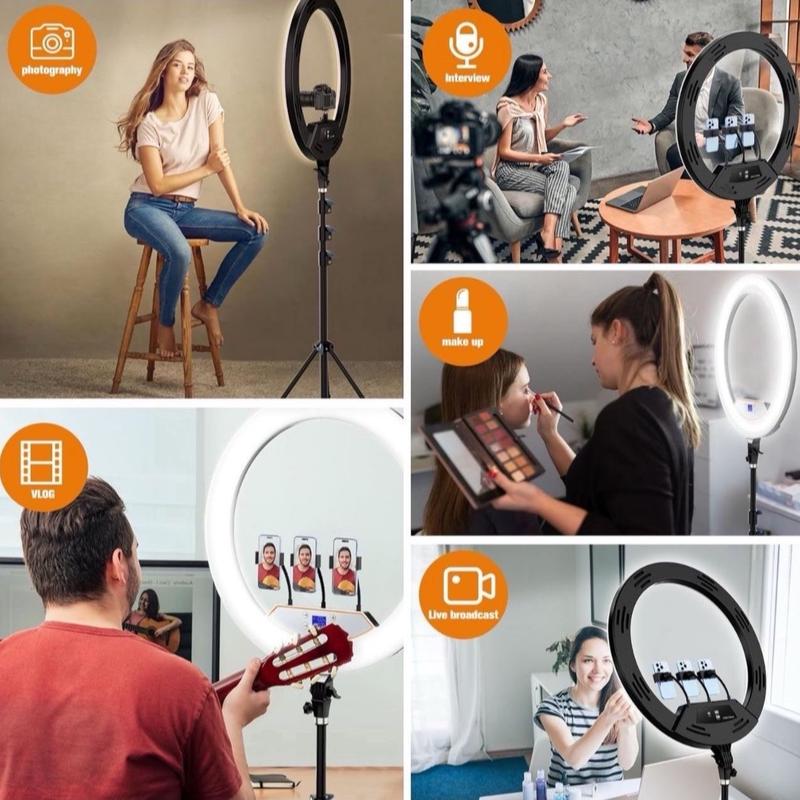 More Beautiful & Clear】Light and shadow are essential for excellent photo and video shooting.Using larger ring light makes your eyes more charming, like the can be used in YouTube、Facebook Live、online-meeting、TikTok、video-making and Vlog. 【Adjustable Brig