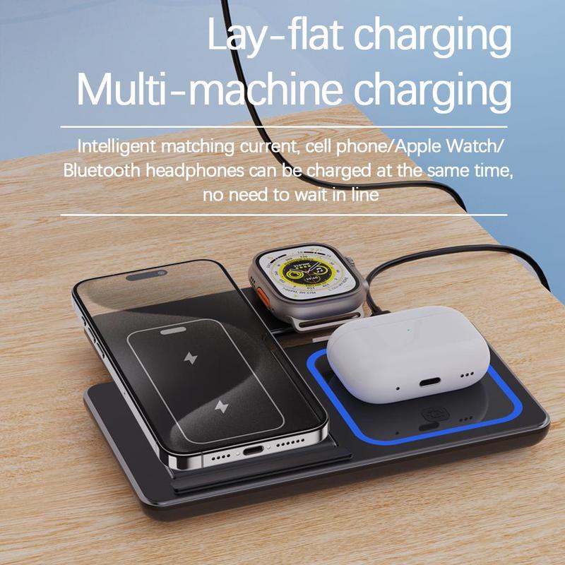 20W 3 in 1 Wireless Charger, Foldable Office Travel Charger, Charging Stand with LED Light for iPhone 15 14 13 12 11, Apple Watch, AirPods