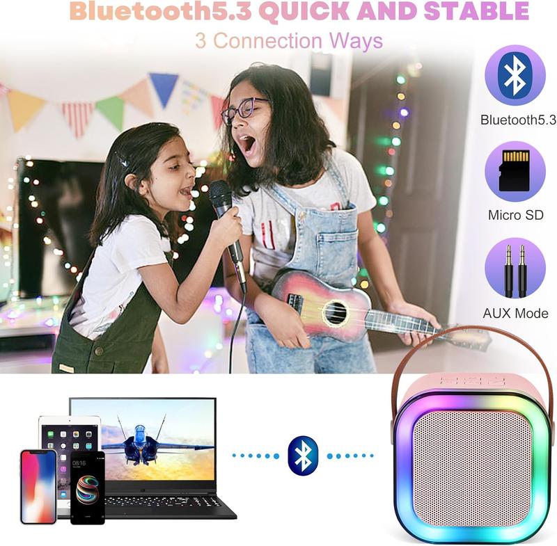 Karaoke Machine for Kids with 2 Wireless Mics, Portable Bluetooth Speaker with RGB LED Lights, Perfect for Family Parties, Birthdays, & Outdoor Fun