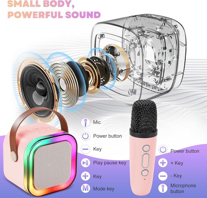 Karaoke Machine for Kids with 2 Wireless Mics, Portable Bluetooth Speaker with RGB LED Lights, Perfect for Family Parties, Birthdays, & Outdoor Fun