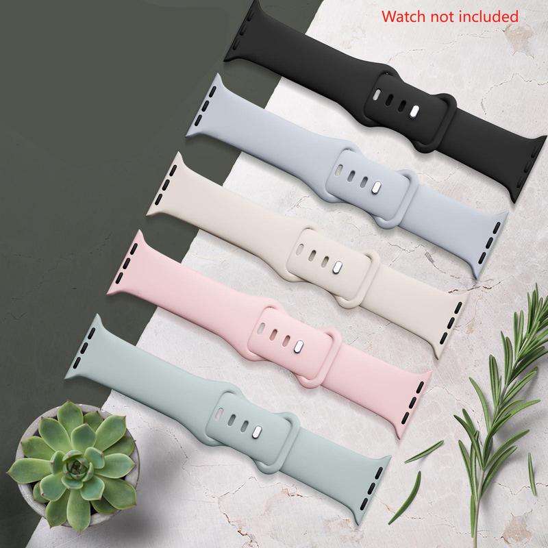 Solid Color Silicone Smart Watch Band (5 Counts set), Fashionable Watch Band for Apple Smartwatches, Wearable Accessories Compatible with Apple Smartwatch Series