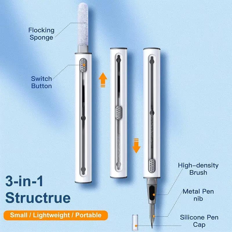 3 In 1 Wireless Earphone Cleaning Pen, 1 Count Portable Multifunctional Cleaning Brush, Cleaning Tool For AirPods Pro Apple Android Camera Table