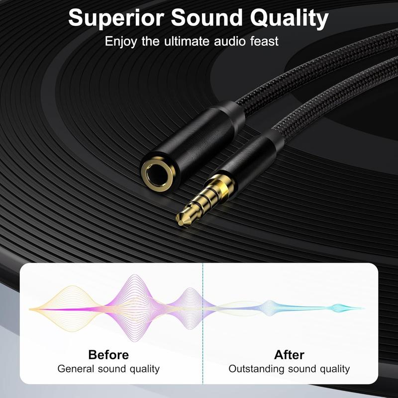 3.5mm Headphone Extension  20FT, 4 Pole TRRS 1 8 inch Male to Female Stereo Audio Cord, Nylon Braided, Microphone Compatible, for Headphone, iPad, Smartphone, Media Players, Tablet- Slim