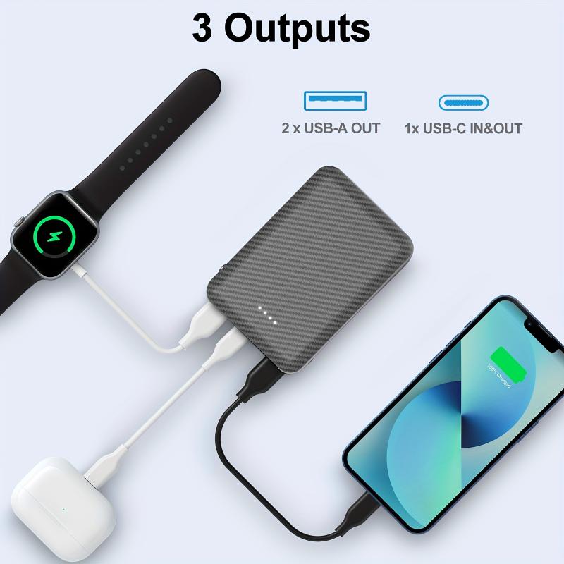 [Black Friday Deal] 12000mAh USB Power Bank - 5V 2.4A, Rechargeable Lithium Polymer Battery Pack With 3 Output Ports, Suitable For Heated Vests, Jackets, Pants And Seat Cushions - For IPhone, For Samsung Galaxy And More Charging Plastic Charging Plastic