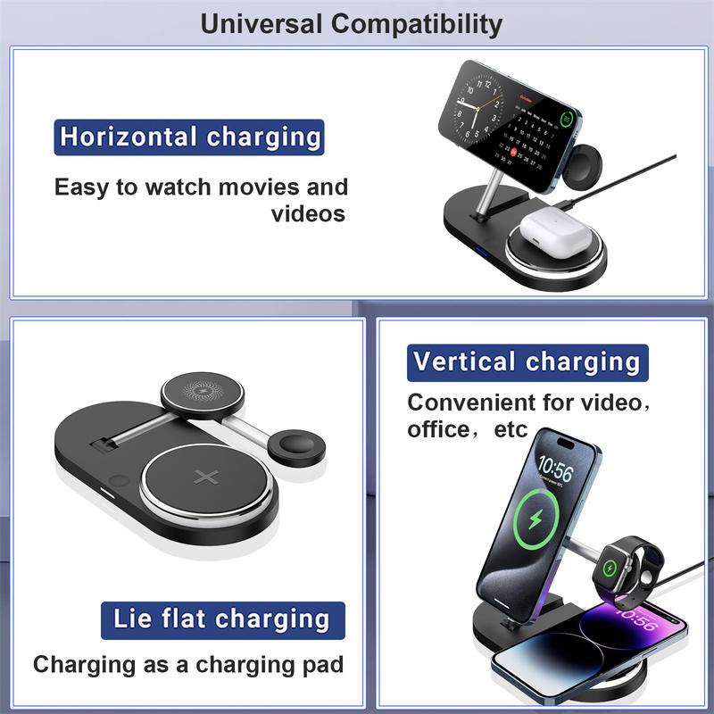 FDGAO 3 in 1 Wireless Charging Station for Apple Magnetic Charger Stand for iPhone 16 15 14 13 12, 15W Foldable Fast Charging Station for Apple Watch Ultra 10 9 8 7 6 5 SE 4 3 2,Airpods Pro 3 2