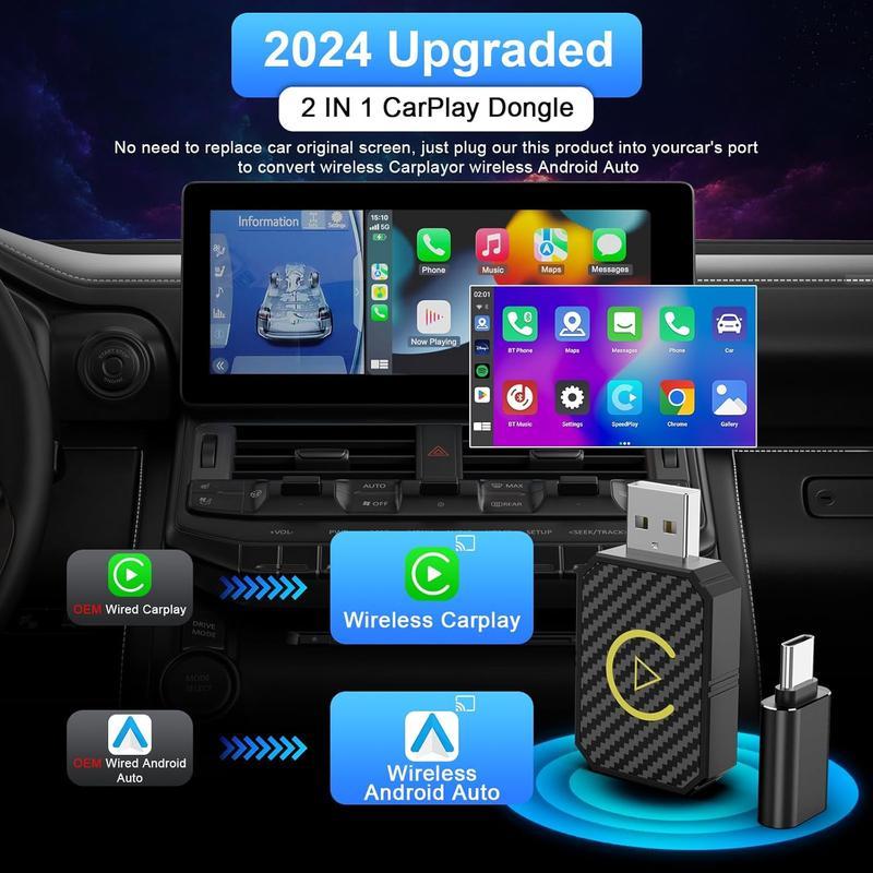 [2024 upgraded version] Mini Wireless AppleCarPlay Adapter, for both Apple and Android, 2 in1,small wireless carplay adapter, convertswired towireless, suitable for factorywired CarPlay carsfrom 2016 onwards, plug and play Cellphone Smartphone