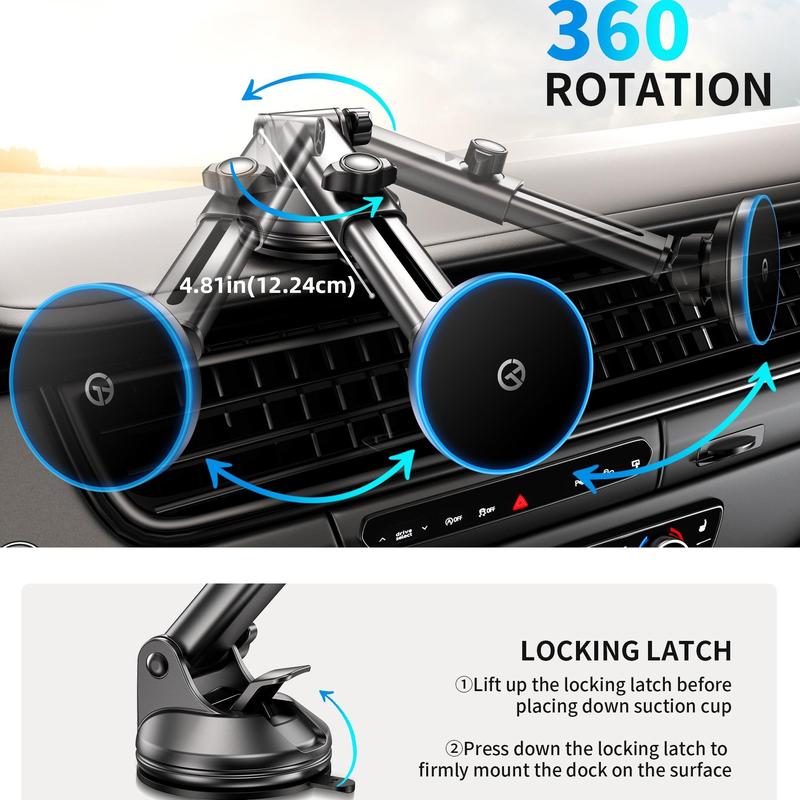 Magnetic Car Phone Holder, 360° Rotatable Car Phone Holder with LED Light, Wireless Car Charger Phone Holder for iPhone 15 14 13 12 Series, Gifts for Boyfriend